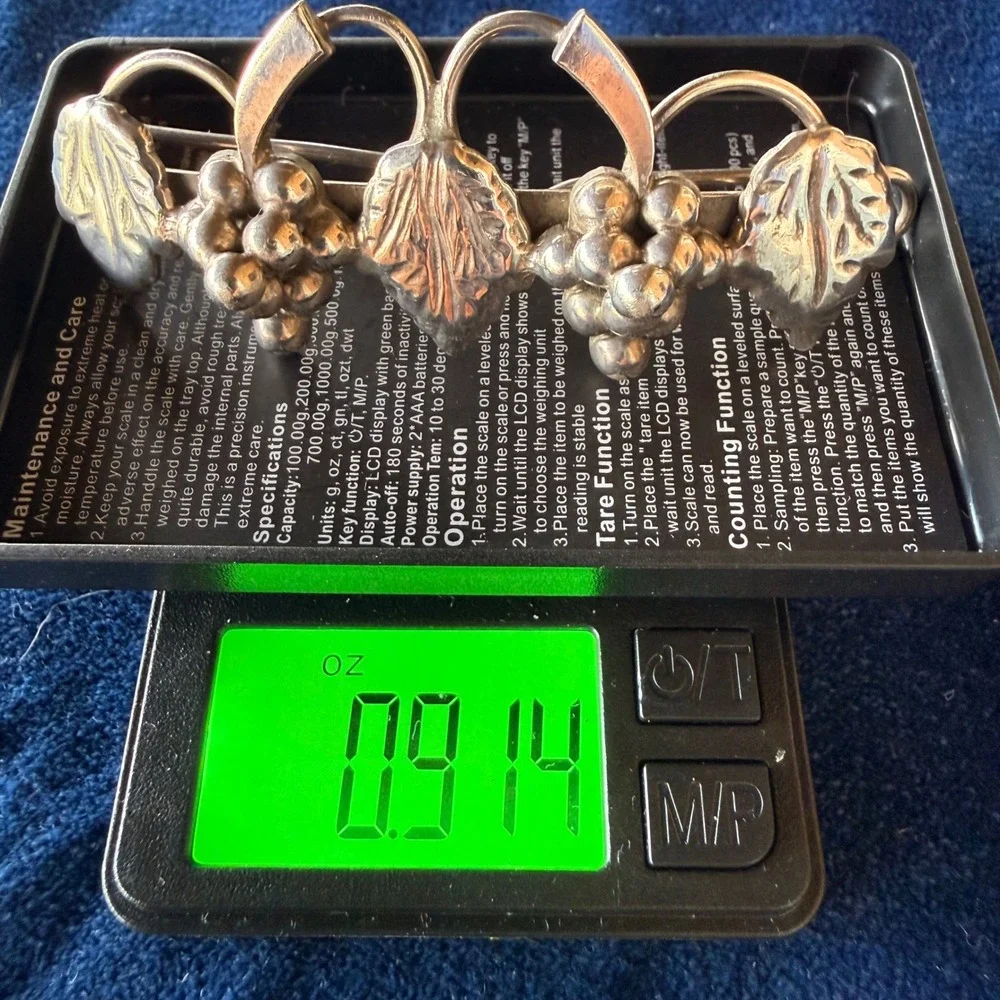 VTG Art Deco Mexico Sterling Silver 925 Grape Leaf Hair Barrette Taxco 0.9oz